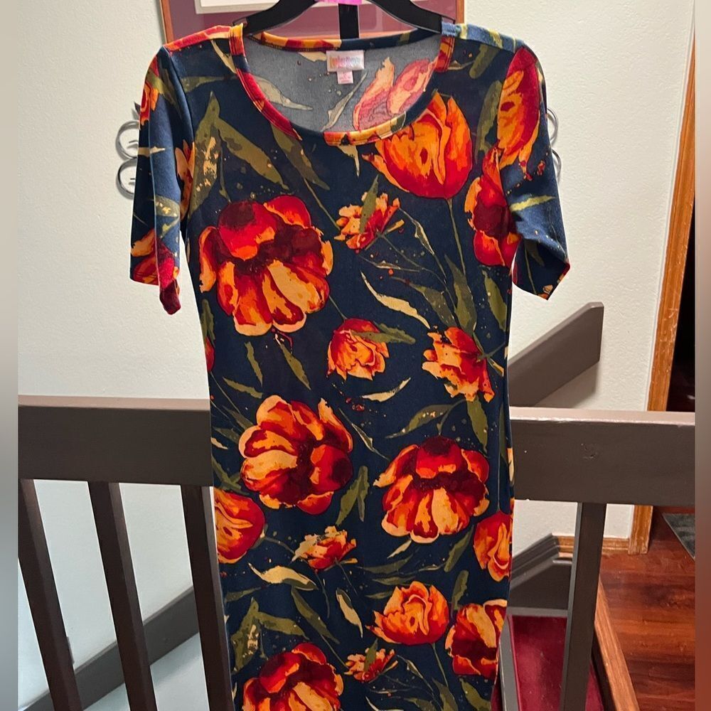 LuLaRoe Floral Print Dress Multicolor Small Short Sleeves #130